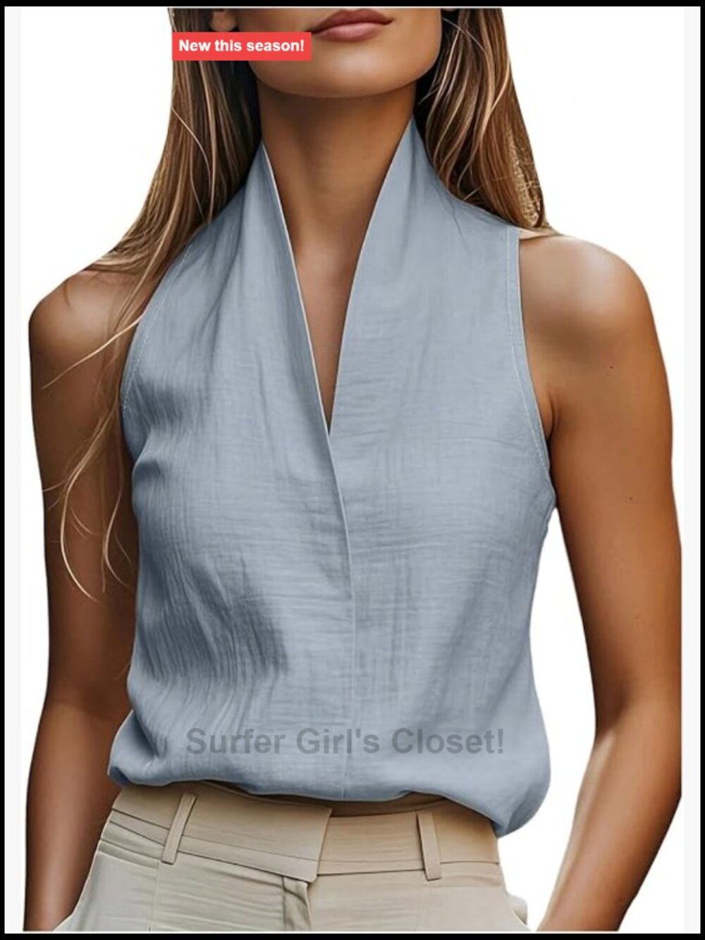 Womens Sleeveless V-Neck Blouse Tank Top Office Work Casual Polyester